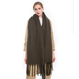 Olive Green Soft Blanket Scarf Wrap Shawl with Tassels NWT